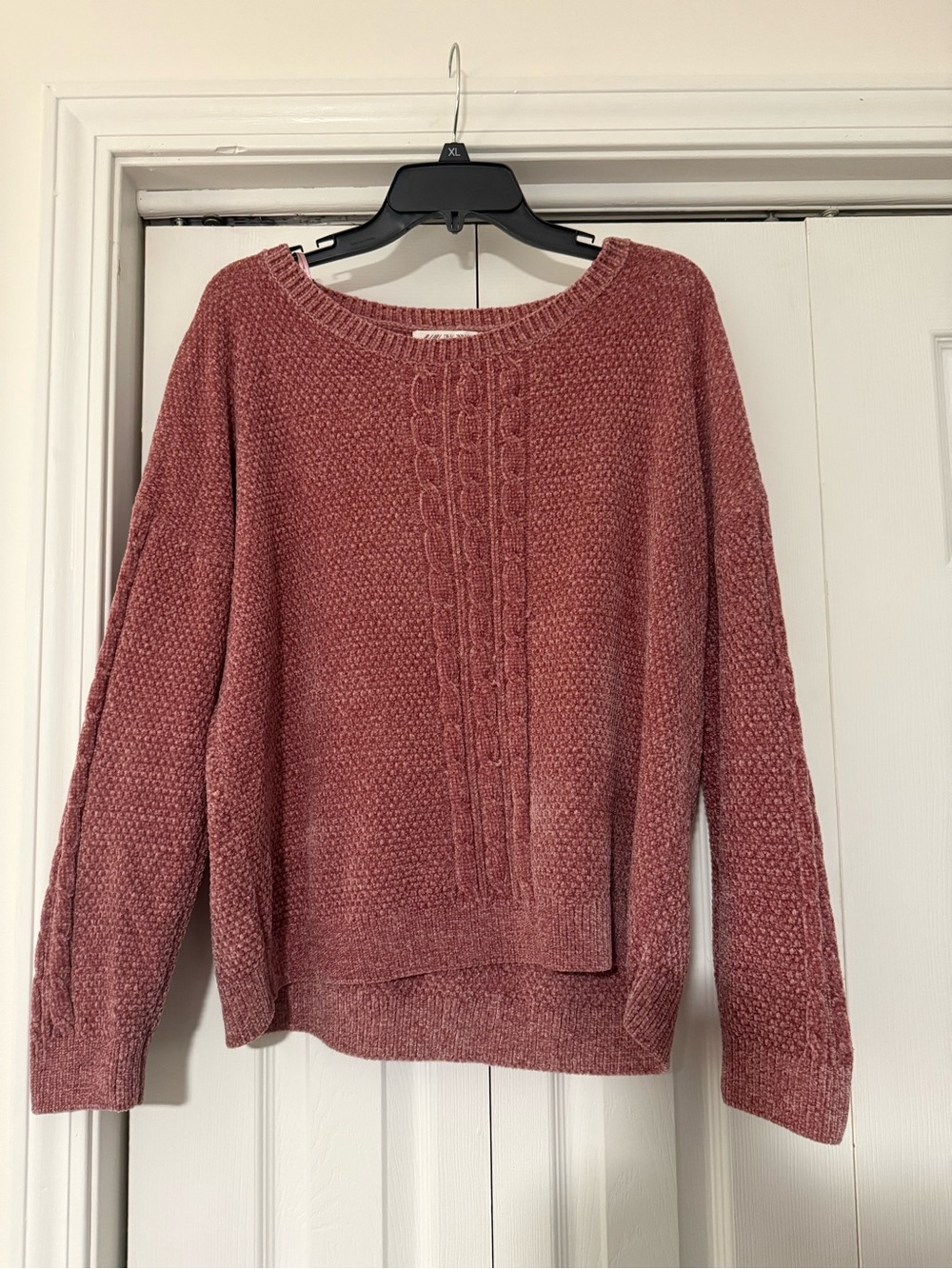 Pink Rose Mauve Cable-Textured Crewneck Sweater
